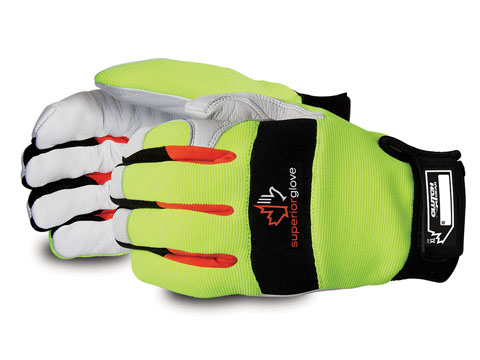 MXGKGHV - Superior Glove® Clutch Gear® Hi-Viz  Goat-Grain Palm Mechanics Gloves